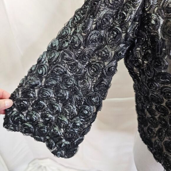 R&M Richards Black/Silver Floral Bolero Style Dressy Jacket Size 16 - Picture 4 of 11